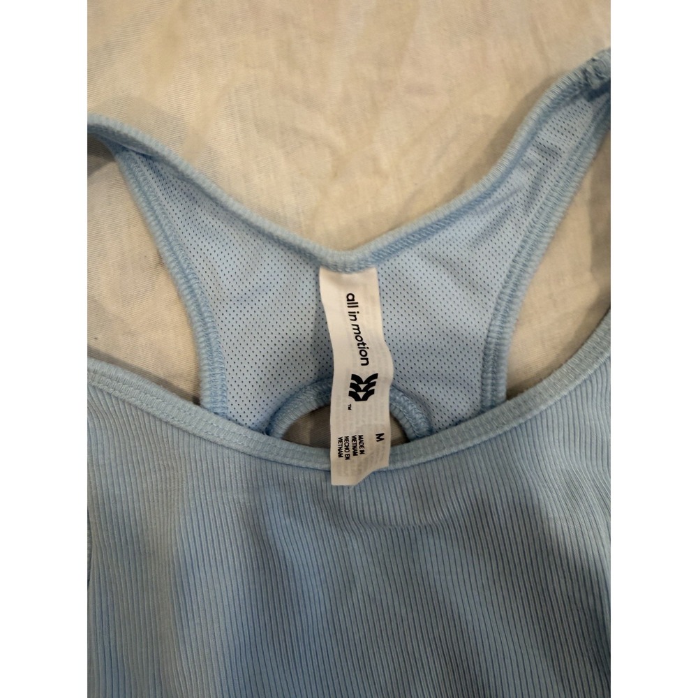All In Motion Women Medium Blue Ribbed Crop Tank Athleisure Pilates Balletcore - Picture 2 of 5